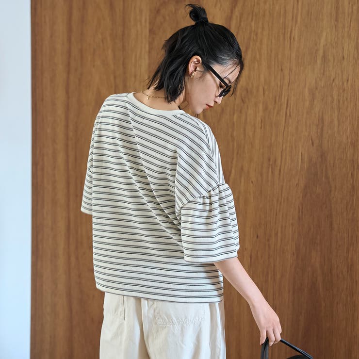 マルチボーダー 袖ギャザーフリルワッフル Tシャツ | coen【women】 | 詳細画像6 