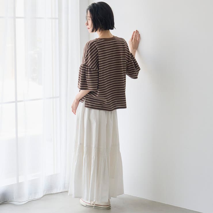 マルチボーダー 袖ギャザーフリルワッフル Tシャツ | coen【women】 | 詳細画像9 