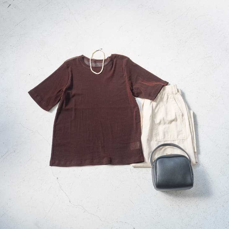 DK.BROWN | シアーメッシュ フロッキーストライプ半袖Tシャツ | coen【women】