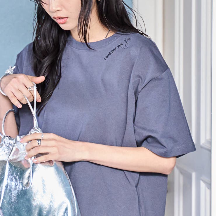 DK.GRAY | 刺繍ハーフスリーブＴシャツ | coen【women】