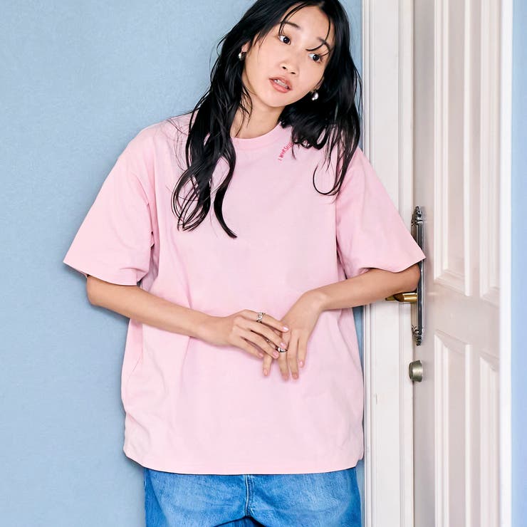 PINK | 刺繍ハーフスリーブＴシャツ | coen【women】