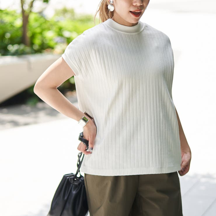 OFF WHITE | USAコットンワイドリブリピTフレンチスリーブ | coen【women】