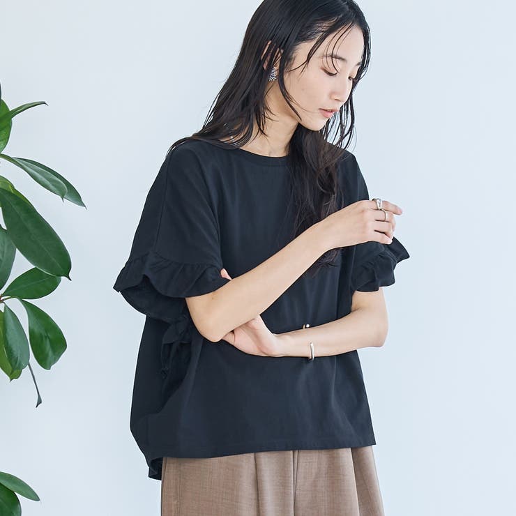 BLACK | エマール検証済みWELLTECT USAコットン フリルスリーブプルオーバー | coen【women】