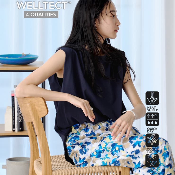 NAVY | 【WELLTECT】 USAコットンタックノースリーブTシャツ | coen【women】