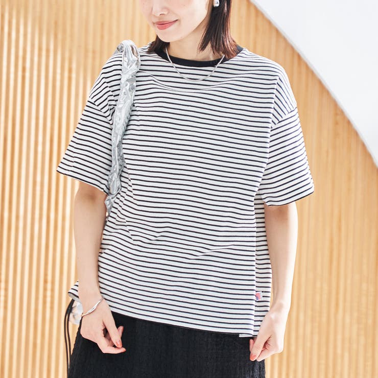 WHITE | コットンレトロボーダー半袖シャツ | coen【women】