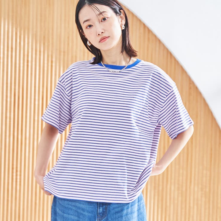 LT.PINK | コットンレトロボーダー半袖シャツ | coen【women】