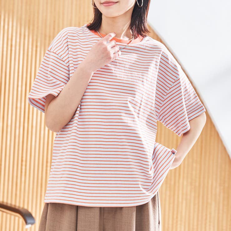 ORANGE | コットンレトロボーダー半袖シャツ | coen【women】