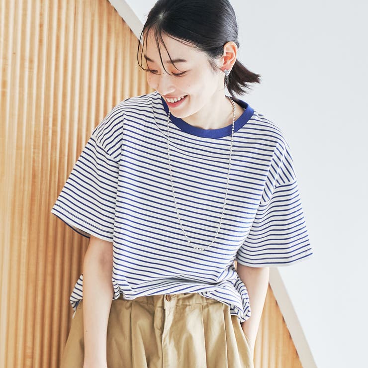 ROYAL | コットンレトロボーダー半袖シャツ | coen【women】
