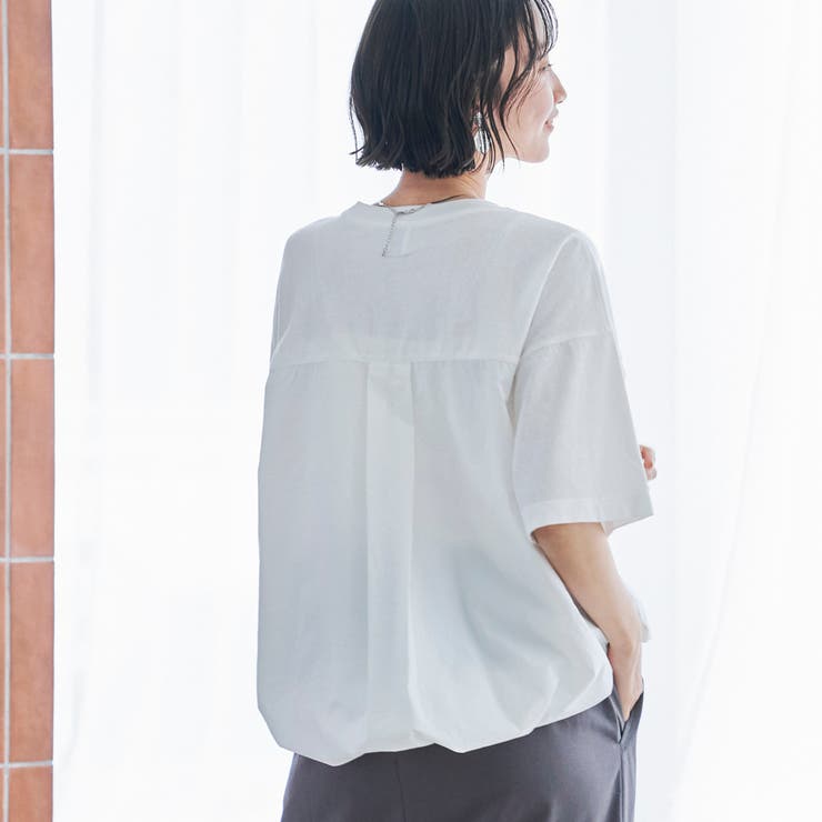 OFF WHITE | 【C.mt】布帛ドッキングドロストT | coen【women】