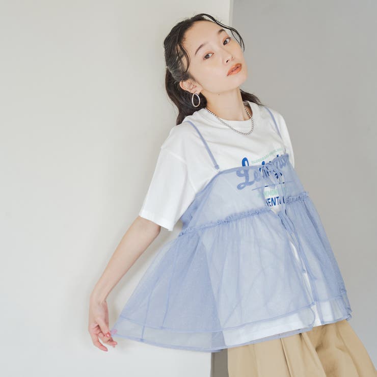 OFF WHITE | 【セットアイテム】ラメチュールキャミセットロゴTシャツ | coen【women】