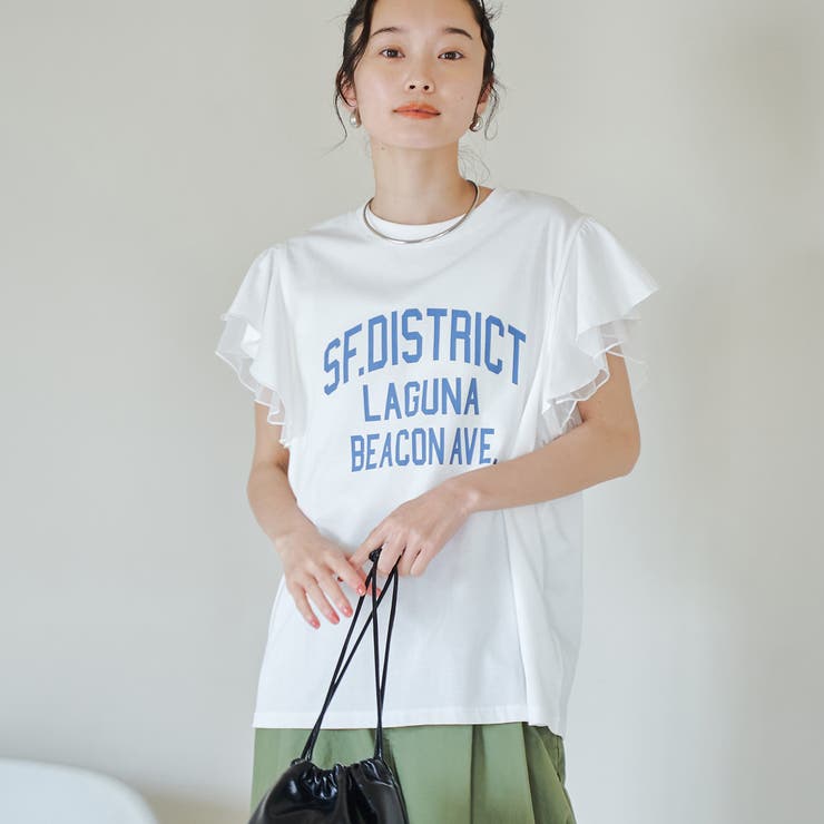 OFF WHITE | チュールレイヤーフリルスリーブTシャツ | coen【women】