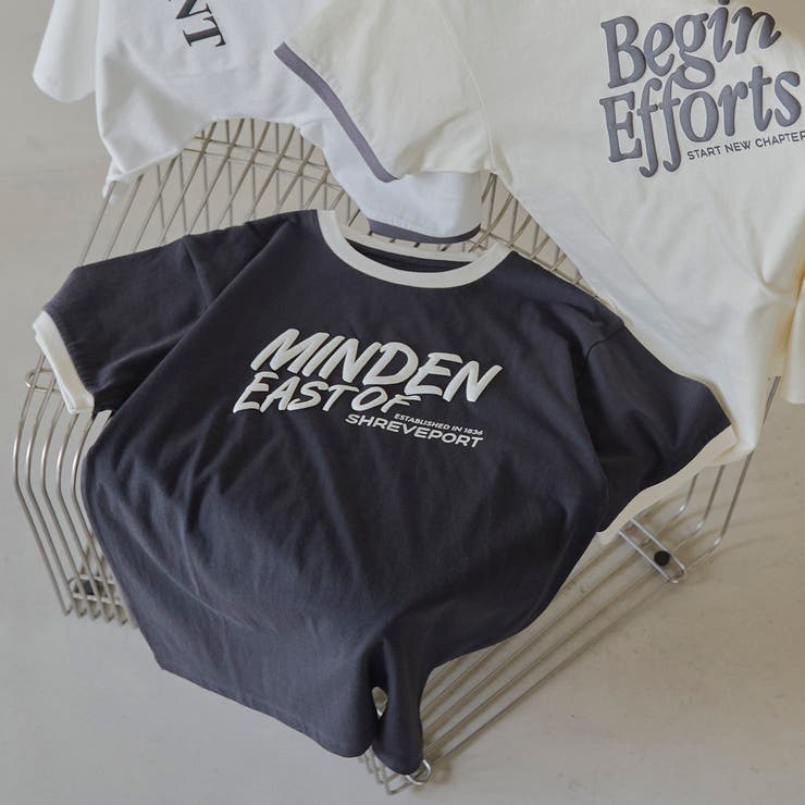 DK.GRAY | 発砲ロゴ アソート プリントリンガーTシャツ | coen【women】