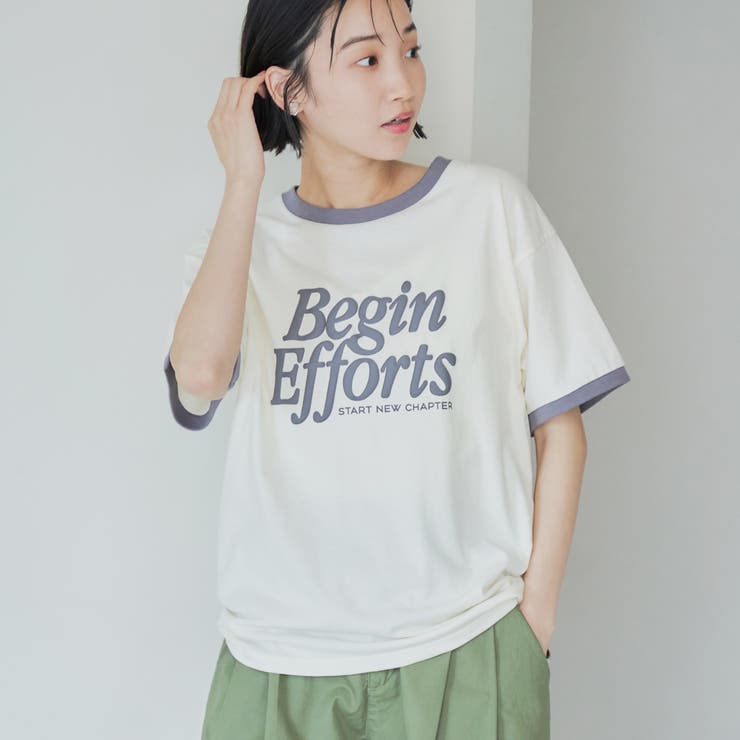 NATURAL | 発砲ロゴ アソート プリントリンガーTシャツ | coen【women】