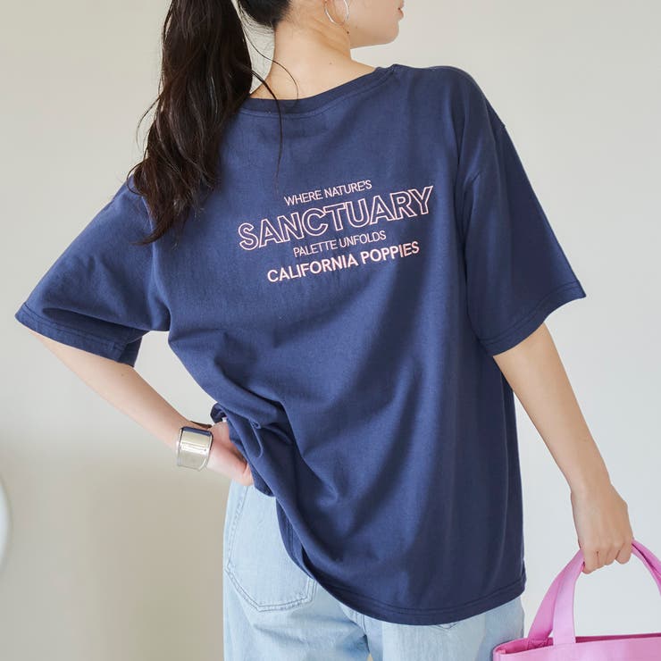 NAVY | USAコットンカラーエンブロイダリーTシャツ | coen【women】