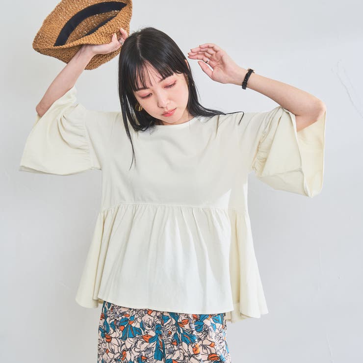 NATURAL】ピグメントギャザー5分袖Tシャツ[品番：COEW0003222]｜coen