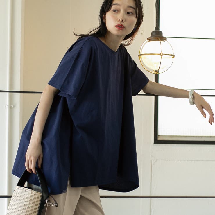 NAVY | 【WEB限定】AラインショートスリーブチュニックTシャツ | coen【women】
