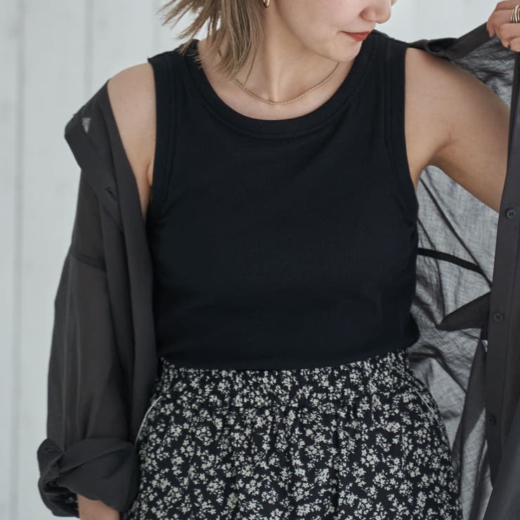 BLACK | カップ付きリブタンクトップ | coen【women】