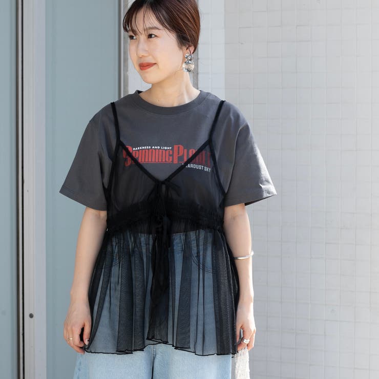 DK.GRAY | チュールキャミ付きロゴTシャツ | coen【women】