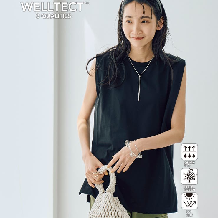 BLACK | 【WELLTECT】タックノースリーブカットソー | coen【women】