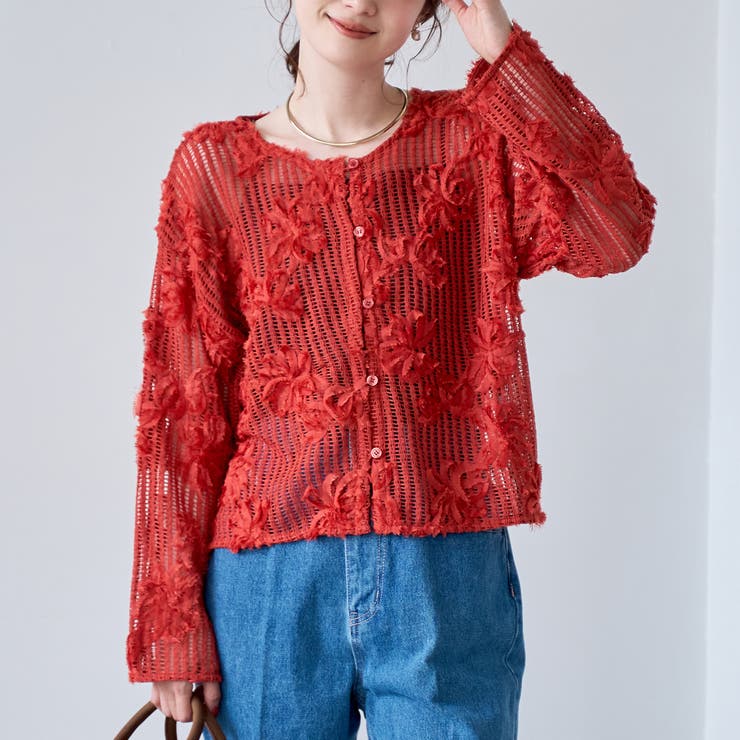 BRICK | 3Dフラワーメッシュカーディガン | coen【women】