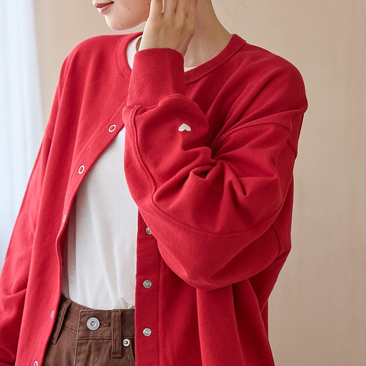 RED | 【再入荷・新色登場】ハートモチーフ裏毛カーディガン | coen【women】