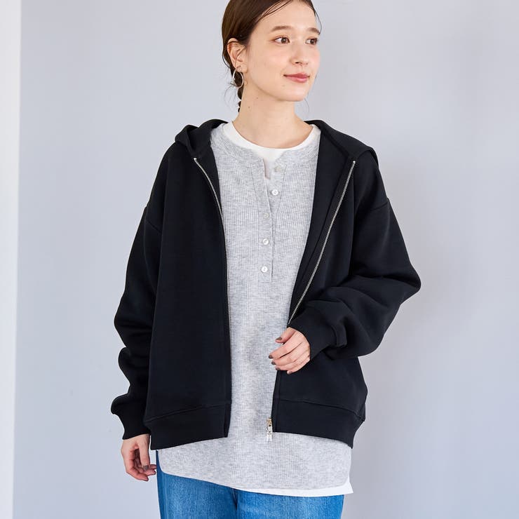 BLACK | CVCダンボールジップパーカー | coen【women】