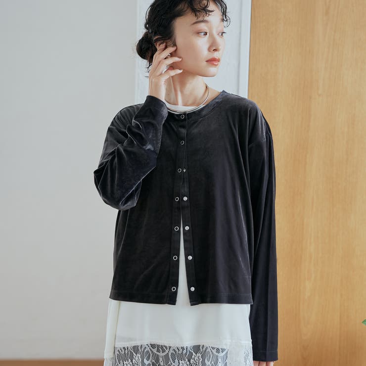 シアーベロア コンパクトクルーネック カーディガン | coen【women】 | 詳細画像1 