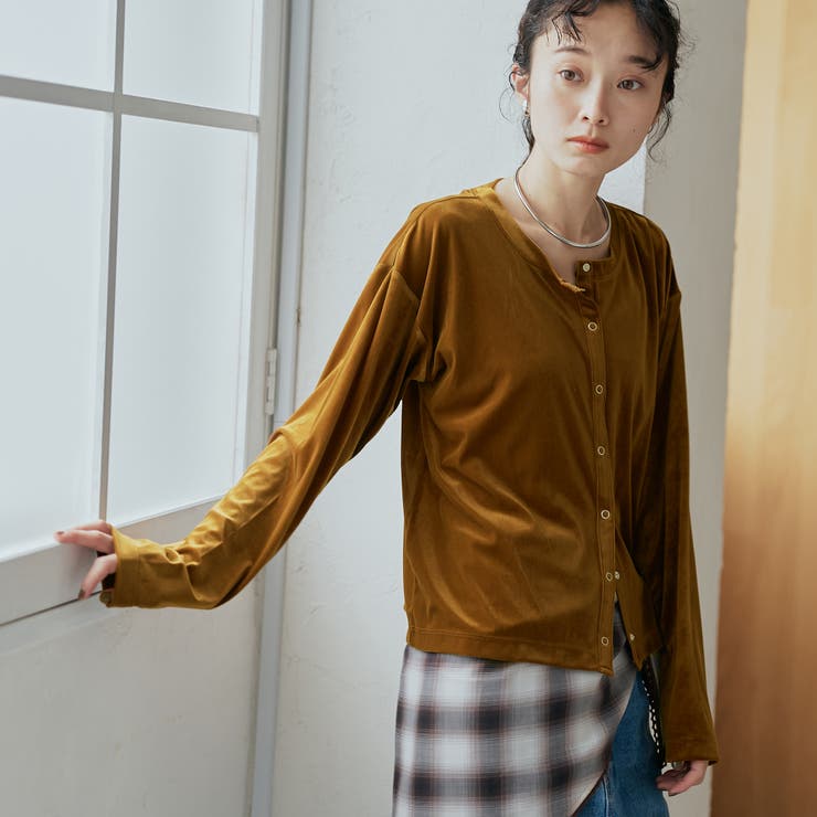 MUSTARD | シアーベロア コンパクトクルーネック カーディガン | coen【women】