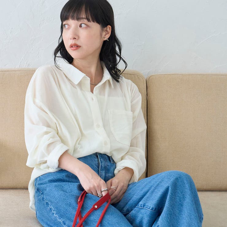シアーメッシュ フロッキーストライプレギュラーカラーシャツ | coen【women】 | 詳細画像1 