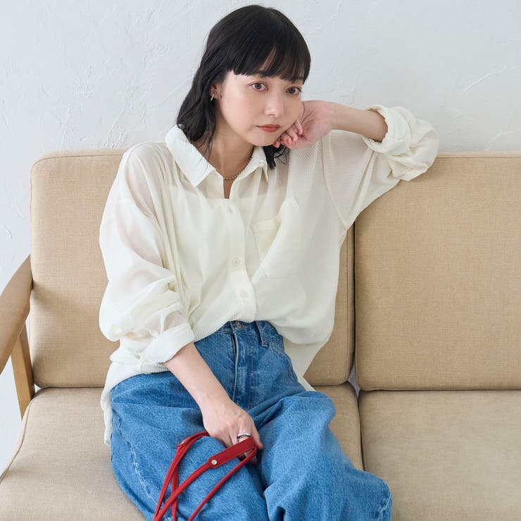 シアーメッシュ フロッキーストライプレギュラーカラーシャツ | coen【women】 | 詳細画像6 