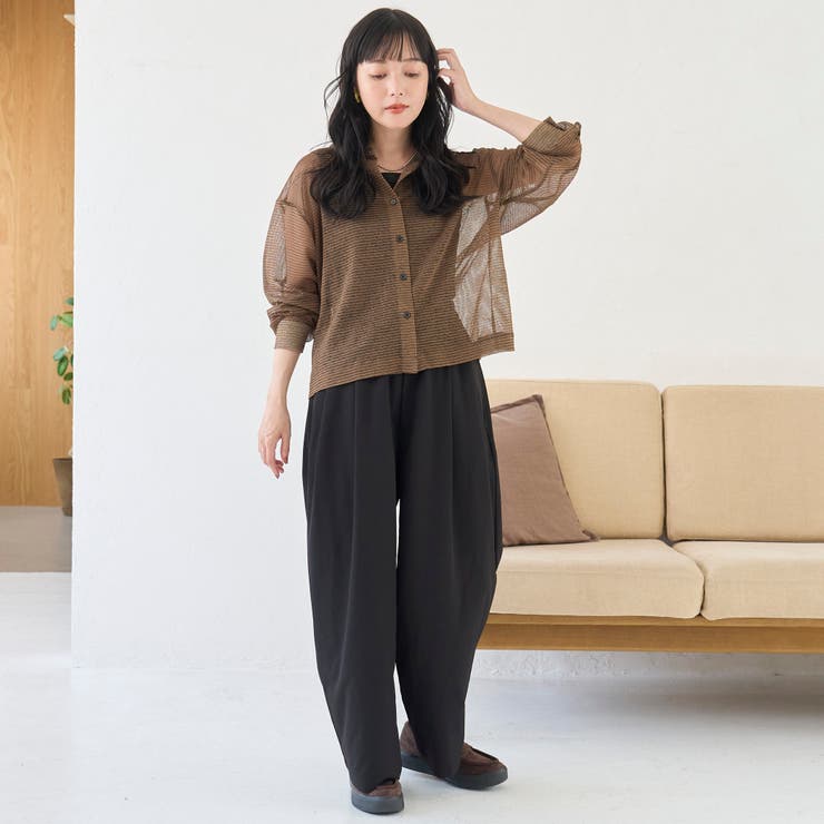 シアーボーダー レギュラーカラー長袖シャツ | coen【women】 | 詳細画像7 