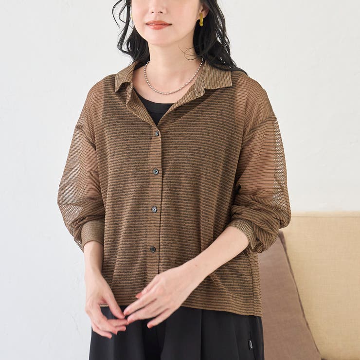 シアーボーダー レギュラーカラー長袖シャツ | coen【women】 | 詳細画像9 