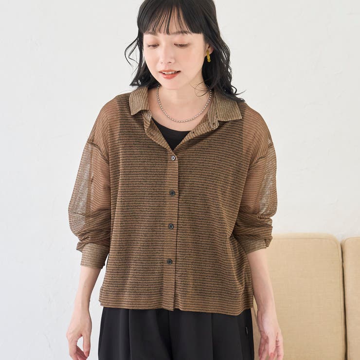 MD.BROWN | シアーボーダー レギュラーカラー長袖シャツ | coen【women】
