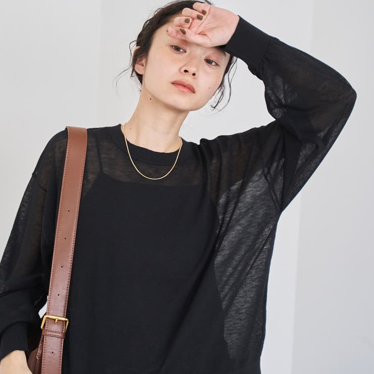 BLACK | 【UVカット】オータムシアークルーネックニット | coen【women】