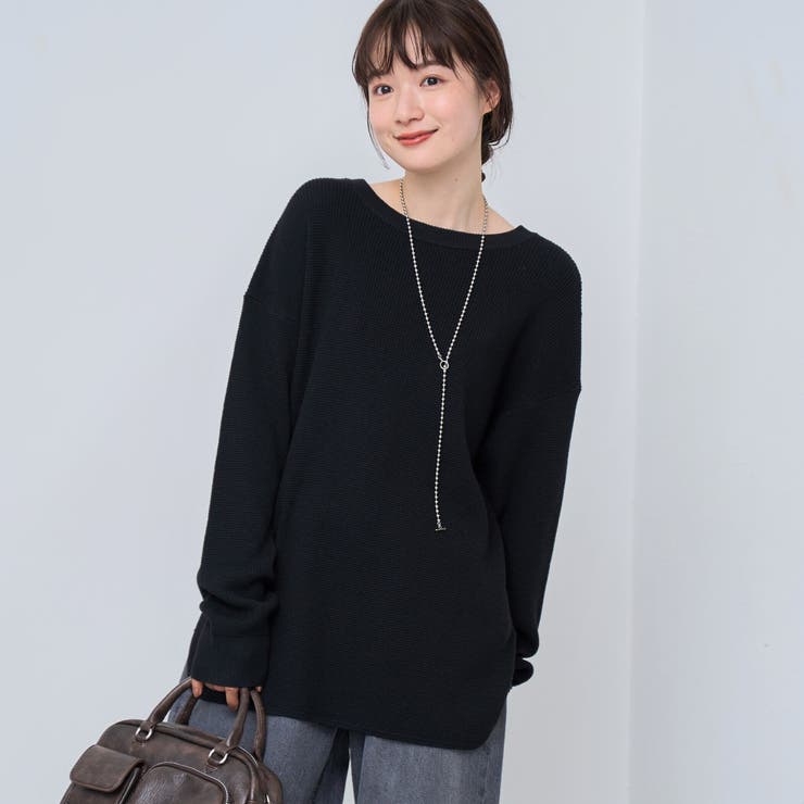 BLACK | ウール混2WAY ワッフルニットプルオーバー | coen【women】