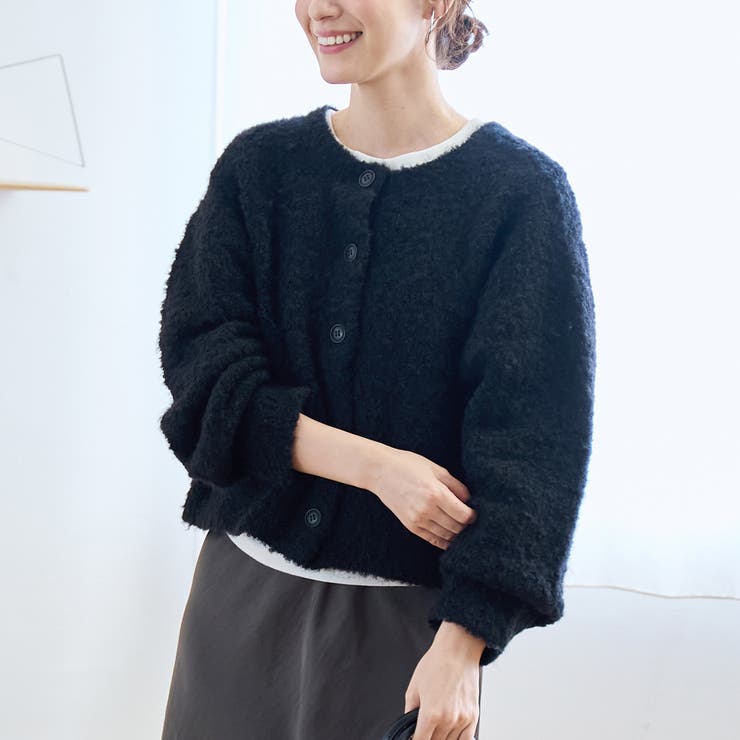 BLACK | ブークレ 2way ミックスニットカーディガン	【Youtube紹介アイテム】 | coen【women】