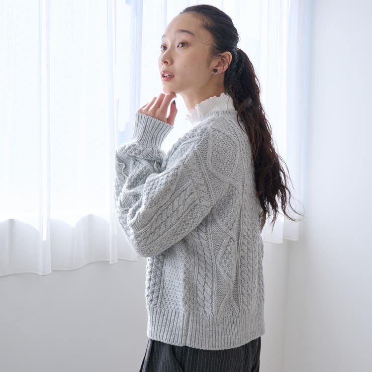 配色メローケーブル編みニットプルオーバー | coen【women】 | 詳細画像10 