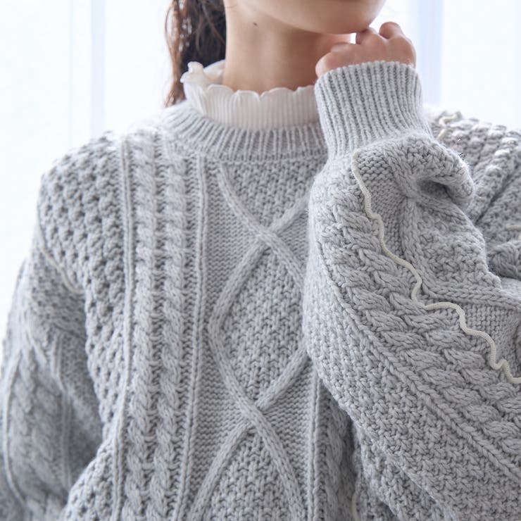 配色メローケーブル編みニットプルオーバー | coen【women】 | 詳細画像15 