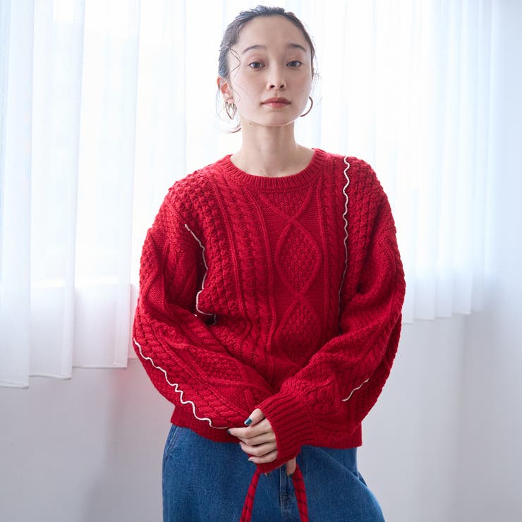 配色メローケーブル編みニットプルオーバー | coen【women】 | 詳細画像17 
