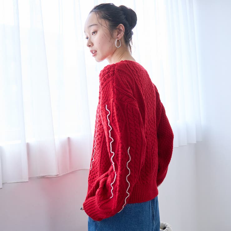 配色メローケーブル編みニットプルオーバー | coen【women】 | 詳細画像18 