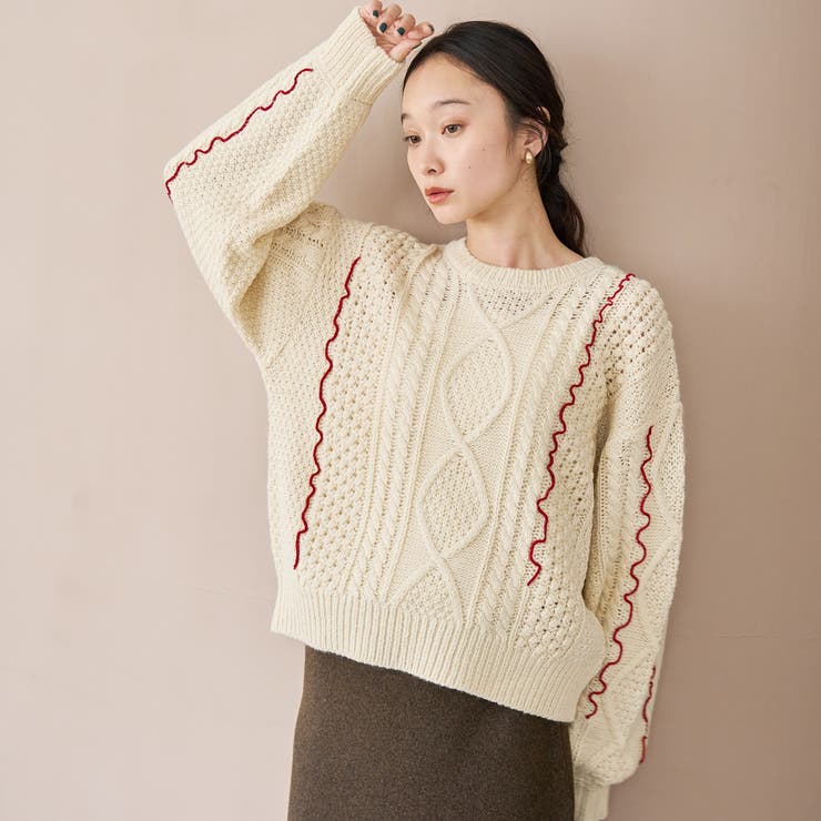 配色メローケーブル編みニットプルオーバー | coen【women】 | 詳細画像2 