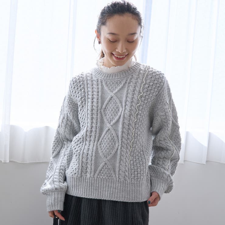 配色メローケーブル編みニットプルオーバー | coen【women】 | 詳細画像9 