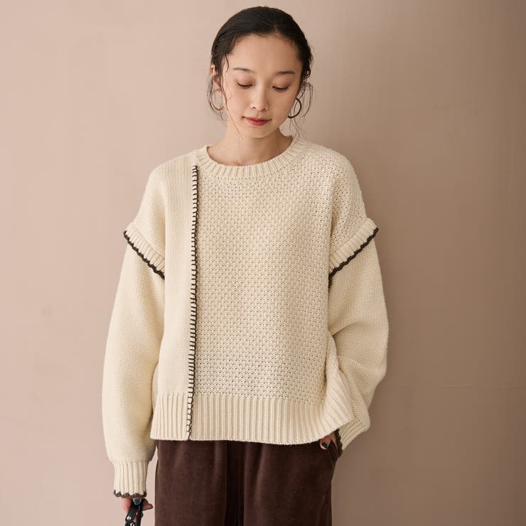 配色ステッチパッチワークニット | coen【women】 | 詳細画像2 