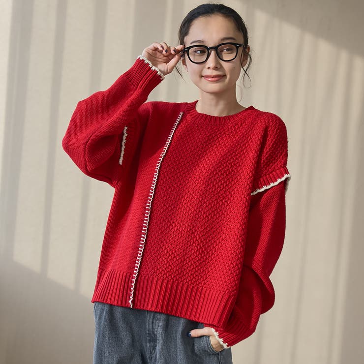 配色ステッチパッチワークニット | coen【women】 | 詳細画像27 