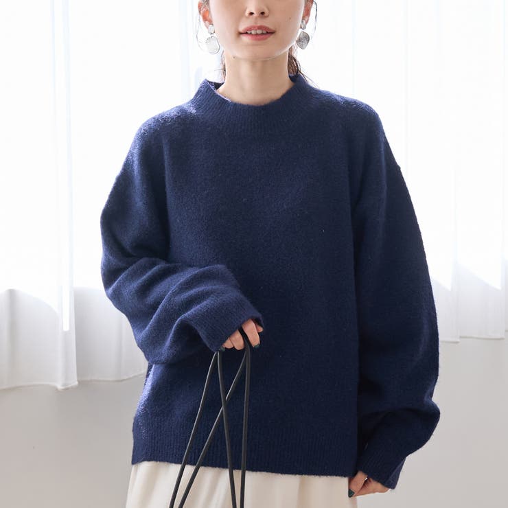 NAVY | フラッフィーモックネック ウォッシャブルニット（WEB限定カラーあり） | coen【women】