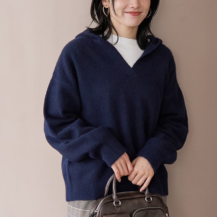 NAVY | フラッフィーフーディ ウォッシャブルニット（WEB限定カラーあり） | coen【women】