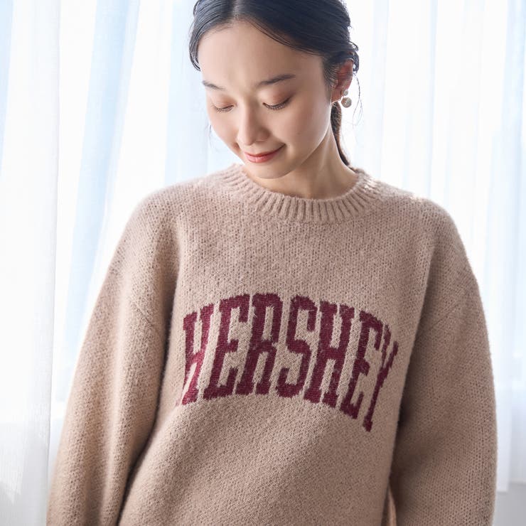 BEIGE | フェザーヤーンロゴジャガードニット | coen【women】