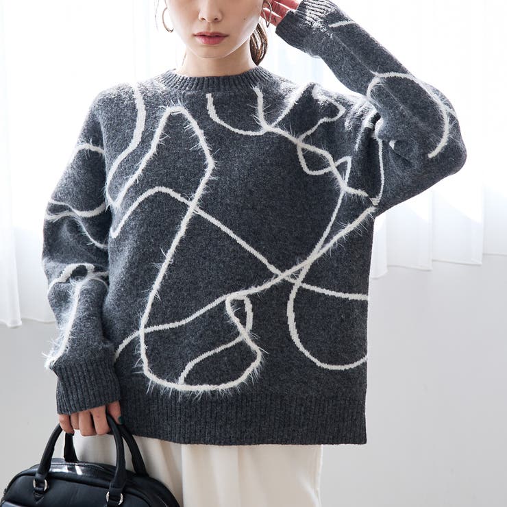 アート柄 ジャガードニュアンスニット[品番：COEW0007732]｜coen