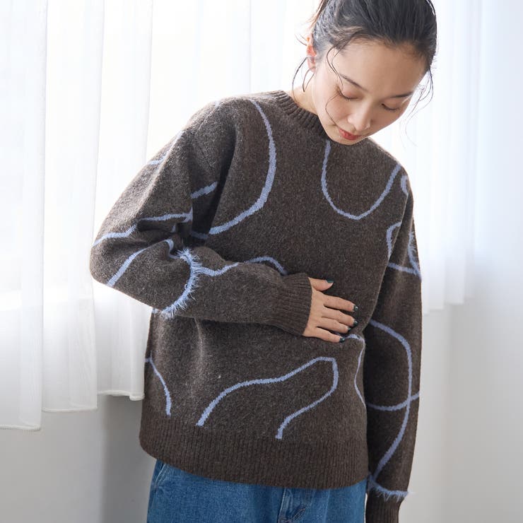 アート柄 ジャガードニュアンスニット[品番：COEW0007732]｜coen