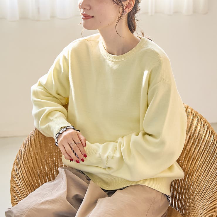 CREAM | 【選べる6色展開 スプリングカラー】袖刺繍 スウェットライクハイゲージニット | coen【women】